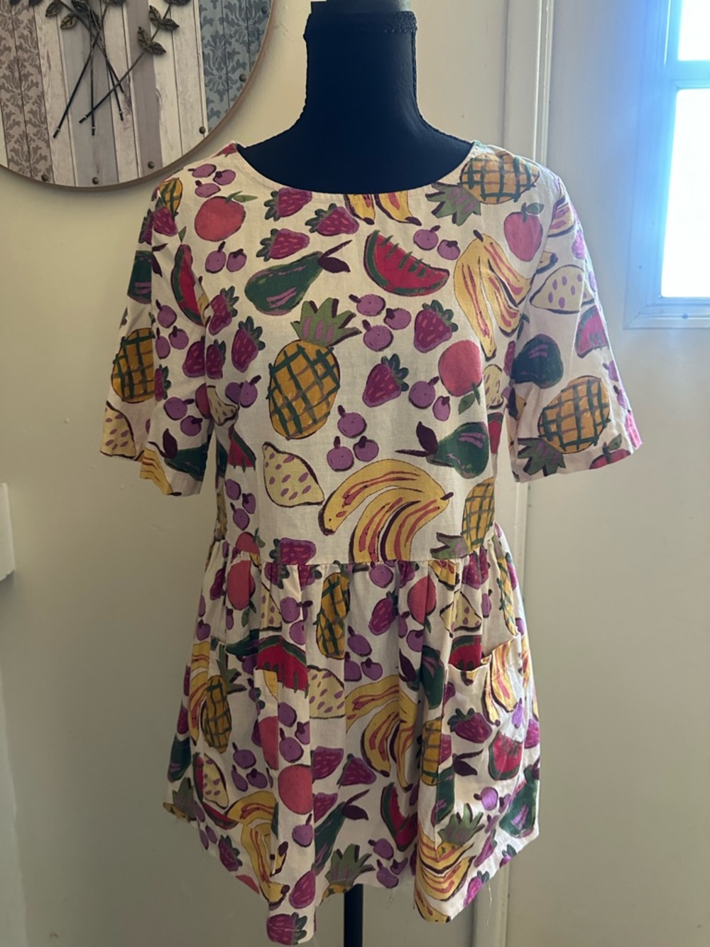 Women’s Fruit Print Short Sleeve Peplum Top - Multicolor